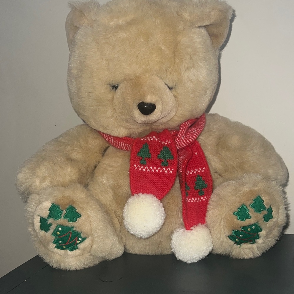 Chosun 1990 Plush Teddy Bear with Red Scarf embroidered trees on paws